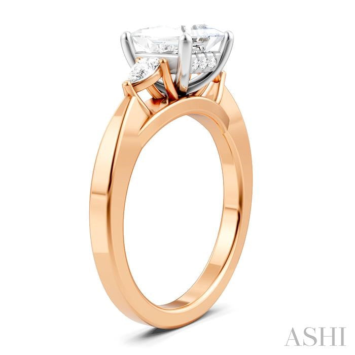 1/4 Ctw Tri-Mount Princess Shape Center Pear and Round Cut Diamond Semi-Mount Engagement Ring in 14K Rose and White Gold