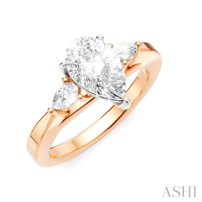 1/4 Ctw Tri-Mount Centerpiece Pear and Round Cut Diamond Semi-Mount Engagement Ring in 14K Rose and White Gold