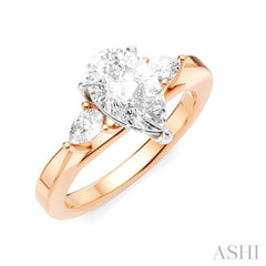 1/4 Ctw Tri-Mount Centerpiece Pear and Round Cut Diamond Semi-Mount Engagement Ring in 14K Rose and White Gold