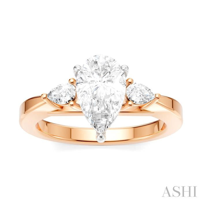 1/4 Ctw Tri-Mount Centerpiece Pear and Round Cut Diamond Semi-Mount Engagement Ring in 14K Rose and White Gold
