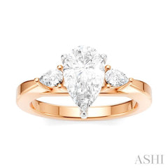 1/4 Ctw Tri-Mount Centerpiece Pear and Round Cut Diamond Semi-Mount Engagement Ring in 14K Rose and White Gold