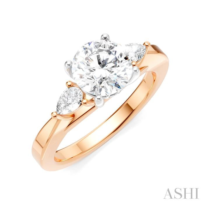 1/4 Ctw Tri-Mount Circular Shape Center Pear and Round Cut Diamond Semi-Mount Engagement Ring in 14K Rose and White Gold