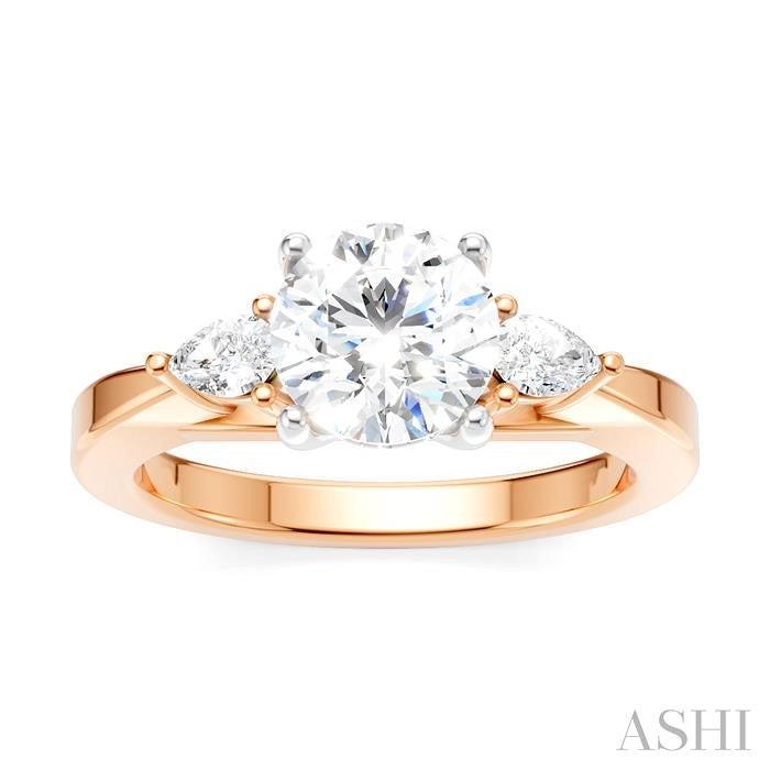 1/4 Ctw Tri-Mount Circular Shape Center Pear and Round Cut Diamond Semi-Mount Engagement Ring in 14K Rose and White Gold
