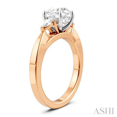 1/4 Ctw Tri-Mount Circular Shape Center Pear and Round Cut Diamond Semi-Mount Engagement Ring in 14K Rose and White Gold