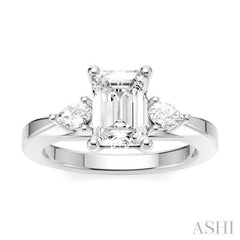 1/4 Ctw Tri-Mount Emerald Shape Center Pear and Round Cut Diamond Semi-Mount Engagement Ring in 14K White Gold