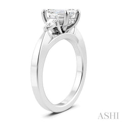 1/4 Ctw Tri-Mount Emerald Shape Center Pear and Round Cut Diamond Semi-Mount Engagement Ring in 14K White Gold