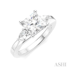 1/4 Ctw Tri-Mount Princess Shape Center Pear and Round Cut Diamond Semi-Mount Engagement Ring in 14K White Gold