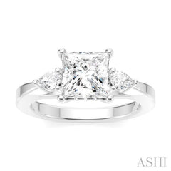 1/4 Ctw Tri-Mount Princess Shape Center Pear and Round Cut Diamond Semi-Mount Engagement Ring in 14K White Gold