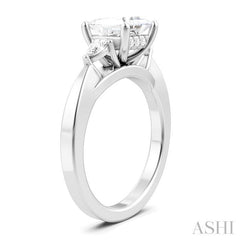 1/4 Ctw Tri-Mount Princess Shape Center Pear and Round Cut Diamond Semi-Mount Engagement Ring in 14K White Gold