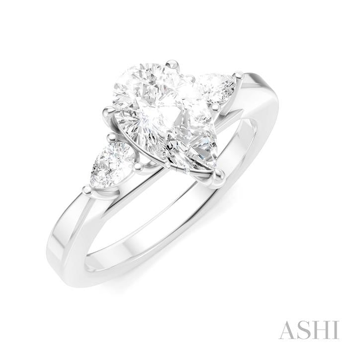 1/4 Ctw Tri-Mount Centerpiece Pear and Round Cut Diamond Semi-Mount Engagement Ring in 14K White Gold