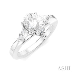 1/4 Ctw Tri-Mount Centerpiece Pear and Round Cut Diamond Semi-Mount Engagement Ring in 14K White Gold