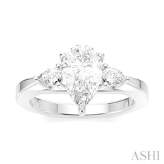 1/4 Ctw Tri-Mount Centerpiece Pear and Round Cut Diamond Semi-Mount Engagement Ring in 14K White Gold
