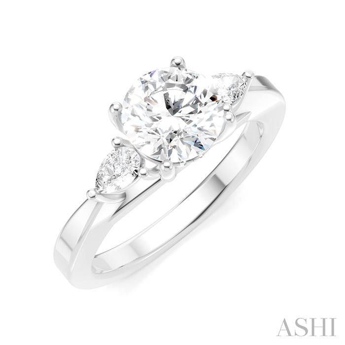 1/4 Ctw Tri-Mount Circular Shape Center Pear and Round Cut Diamond Semi-Mount Engagement Ring in 14K White Gold