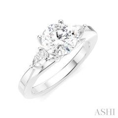 1/4 Ctw Tri-Mount Circular Shape Center Pear and Round Cut Diamond Semi-Mount Engagement Ring in 14K White Gold