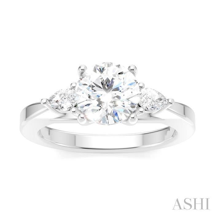 1/4 Ctw Tri-Mount Circular Shape Center Pear and Round Cut Diamond Semi-Mount Engagement Ring in 14K White Gold