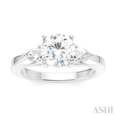 1/4 Ctw Tri-Mount Circular Shape Center Pear and Round Cut Diamond Semi-Mount Engagement Ring in 14K White Gold