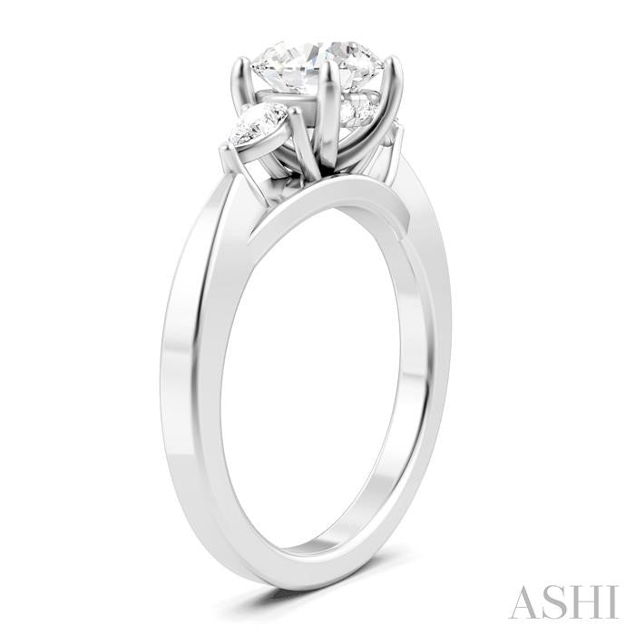 1/4 Ctw Tri-Mount Circular Shape Center Pear and Round Cut Diamond Semi-Mount Engagement Ring in 14K White Gold