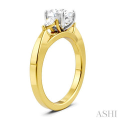 1/4 Ctw Tri-Mount Oval Shape Center Pear and Round Cut Diamond Semi-Mount Engagement Ring in 14K Yellow and White Gold