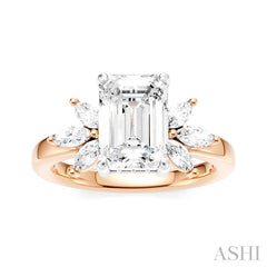 1/2 Ctw Emerald Shape Marquise and Round Cut Diamond Semi-Mount Engagement Ring in 14K Rose and White Gold