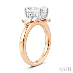 1/2 Ctw Emerald Shape Marquise and Round Cut Diamond Semi-Mount Engagement Ring in 14K Rose and White Gold