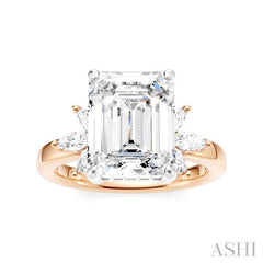 5/8 Ctw Emerald Shape Marquise and Round Cut Diamond Semi-Mount Engagement Ring in 14K Rose and White Gold