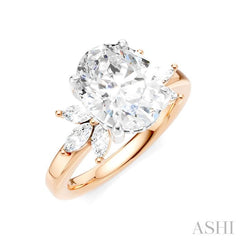 1/2 Ctw Akari Oval Shape Marquise and Round Cut Diamond Semi-Mount Engagement Ring in 14K Rose and White Gold