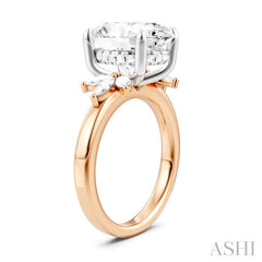 5/8 Ctw Akari Oval Shape Marquise and Round Cut Diamond Semi-Mount Engagement Ring in 14K Rose and White Gold
