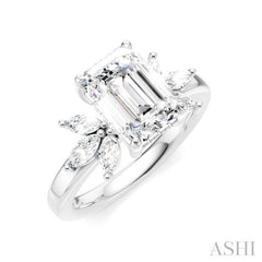 1/2 Ctw Emerald Shape Marquise and Round Cut Diamond Semi-Mount Engagement Ring in 14K White Gold