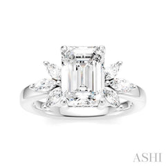 1/2 Ctw Emerald Shape Marquise and Round Cut Diamond Semi-Mount Engagement Ring in 14K White Gold