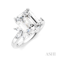 5/8 Ctw Emerald Shape Marquise and Round Cut Diamond Semi-Mount Engagement Ring in 14K White Gold