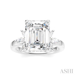 5/8 Ctw Emerald Shape Marquise and Round Cut Diamond Semi-Mount Engagement Ring in 14K White Gold