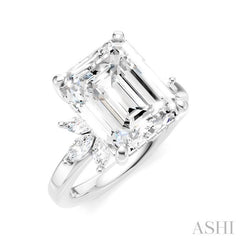5/8 Ctw Emerald Shape Marquise and Round Cut Diamond Semi-Mount Engagement Ring in 14K White Gold
