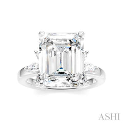 5/8 Ctw Emerald Shape Marquise and Round Cut Diamond Semi-Mount Engagement Ring in 14K White Gold