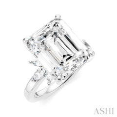 5/8 Ctw Emerald Shape Marquise and Round Cut Diamond Semi-Mount Engagement Ring in 14K White Gold