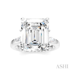 5/8 Ctw Emerald Shape Marquise and Round Cut Diamond Semi-Mount Engagement Ring in 14K White Gold