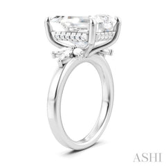 5/8 Ctw Emerald Shape Marquise and Round Cut Diamond Semi-Mount Engagement Ring in 14K White Gold