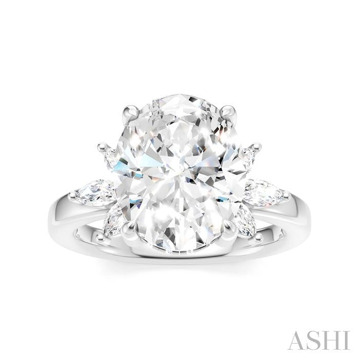 1/2 Ctw Akari Oval Shape Marquise and Round Cut Diamond Semi-Mount Engagement Ring in 14K White Gold