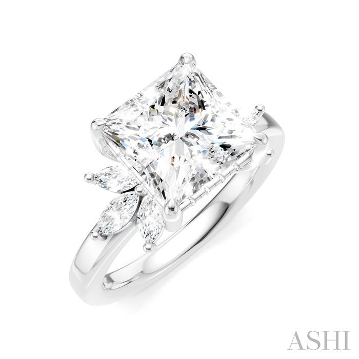1/2 Ctw Akari Princess Shape Marquise and Round Cut Diamond Semi-Mount Engagement Ring in 14K White Gold