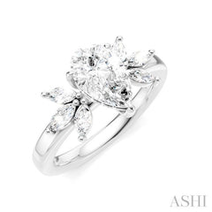 1/2 Ctw Akari Pear Shape Marquise and Round Cut Diamond Semi-Mount Engagement Ring in 14K White Gold