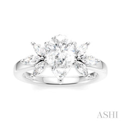 1/2 Ctw Akari Pear Shape Marquise and Round Cut Diamond Semi-Mount Engagement Ring in 14K White Gold