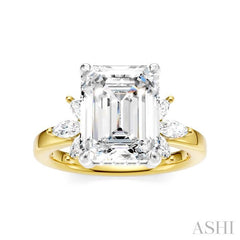 5/8 Ctw Emerald Shape Marquise and Round Cut Diamond Semi-Mount Engagement Ring in 14K Yellow and White Gold