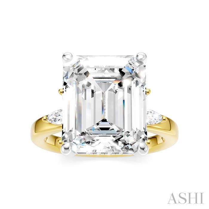 5/8 Ctw Emerald Shape Marquise and Round Cut Diamond Semi-Mount Engagement Ring in 14K Yellow and White Gold