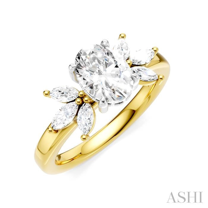 1/2 Ctw Akari Oval Shape Marquise and Round Cut Diamond Semi-Mount Engagement Ring in 14K Yellow and White Gold
