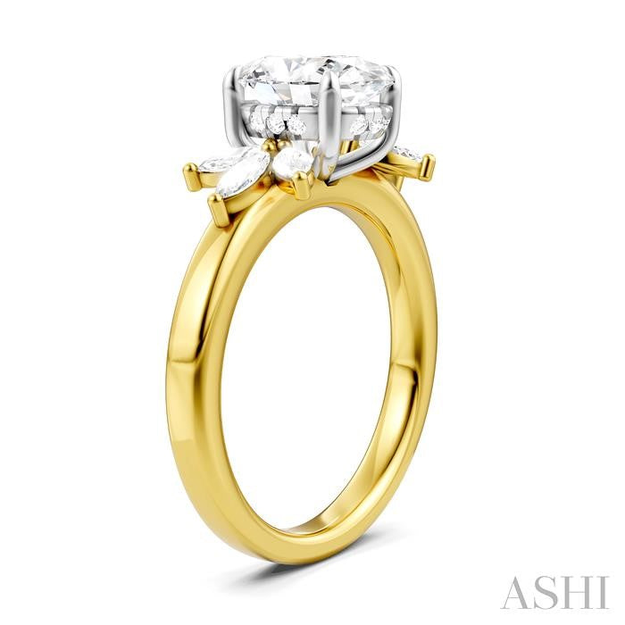 1/2 Ctw Akari Oval Shape Marquise and Round Cut Diamond Semi-Mount Engagement Ring in 14K Yellow and White Gold