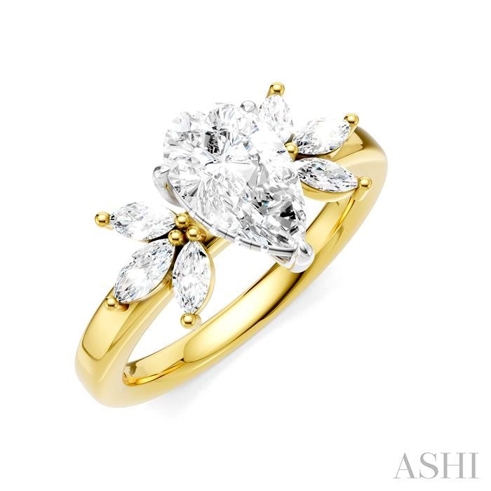 1/2 Ctw Akari Pear Shape Marquise and Round Cut Diamond Semi-Mount Engagement Ring in 14K Yellow and White Gold
