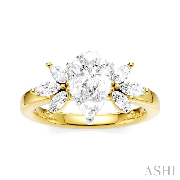 1/2 Ctw Akari Pear Shape Marquise and Round Cut Diamond Semi-Mount Engagement Ring in 14K Yellow and White Gold