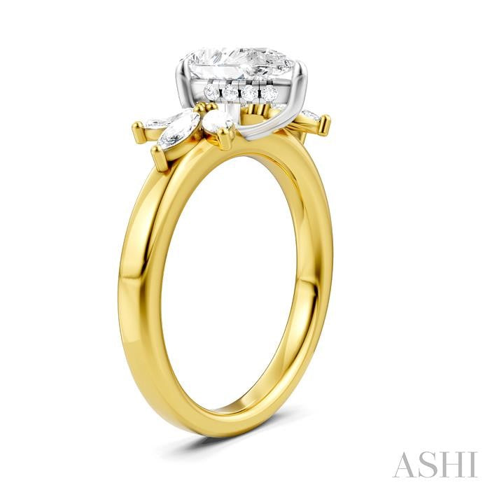 1/2 Ctw Akari Pear Shape Marquise and Round Cut Diamond Semi-Mount Engagement Ring in 14K Yellow and White Gold