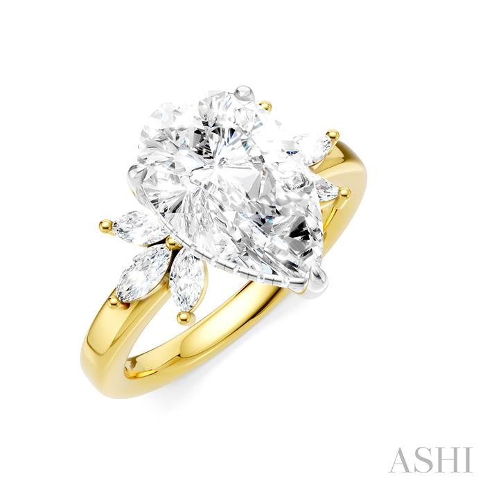 5/8 Ctw Akari Pear Shape Marquise and Round Cut Diamond Semi-Mount Engagement Ring in 14K Yellow and White Gold