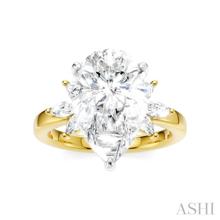 5/8 Ctw Akari Pear Shape Marquise and Round Cut Diamond Semi-Mount Engagement Ring in 14K Yellow and White Gold