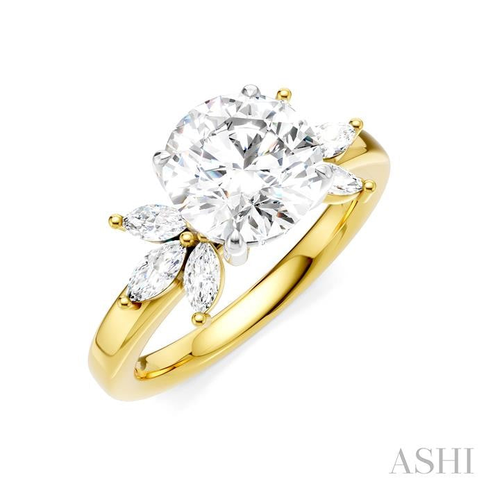 1/2 Ctw Akari Circular Shape Marquise and Round Cut Diamond Semi-Mount Engagement Ring in 14K Yellow and White Gold